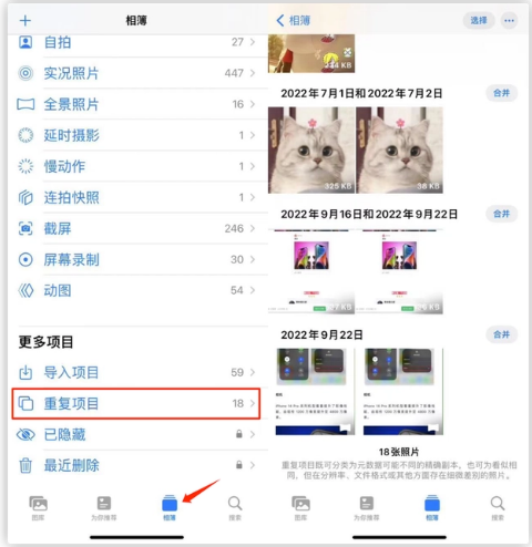 什运乡苹果手机维修分享iOS 16 中相册重复项目功能使用方法 