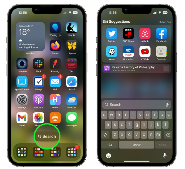什运乡苹果手机维修分享升级到 iOS 16 后，如何删除主屏幕上的搜索按钮 